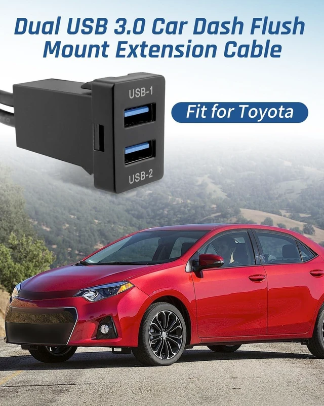 Alt view image 2 of 5 - Wujexuhe Dual USB 3.0 Car Dash Flush Mount Extension Cable, Length 3.3FT (1M) Fit for Toyota, Size 1.3"x0.86"x 2.15" (Type A)