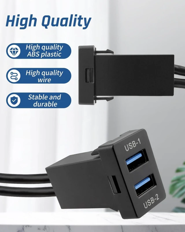 Alt view image 4 of 5 - Wujexuhe Dual USB 3.0 Car Dash Flush Mount Extension Cable, Length 3.3FT (1M) Fit for Toyota, Size 1.3"x0.86"x 2.15" (Type A)