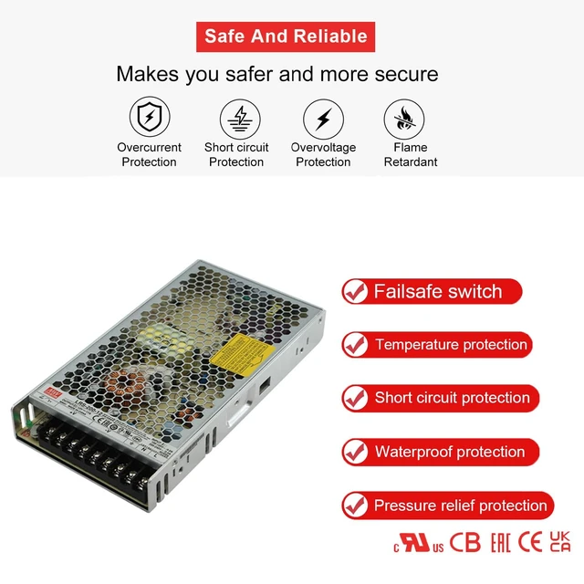Alt view image 5 of 5 - LRS-200-12 200W Single Output Switching Power Supply 12V 16.7A, 85-264VAC/120-373VDC Input, UL Certified, for Industrial Automation