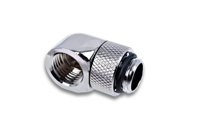 Alt view image 3 of 4 - Alphacool Eiszapfen Male to Female Adapter Fitting, 90 Degree Rotary, Chrome, 4-Pack