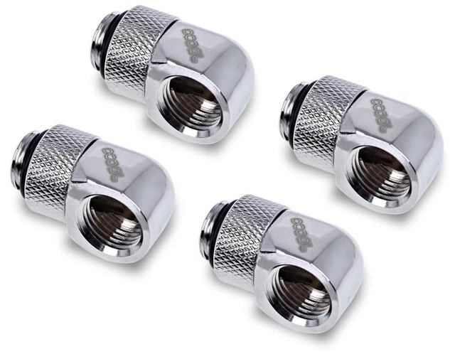 Main image of Alphacool Eiszapfen Male to Female Adapter Fitting, 90 Degree Rotary, Chrome, 4-Pack