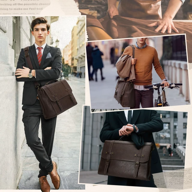Alt view image 2 of 5 - RAINSMORE Mens Messenger Bag 17 Inch Waterproof Vintage Leather Laptop Bag