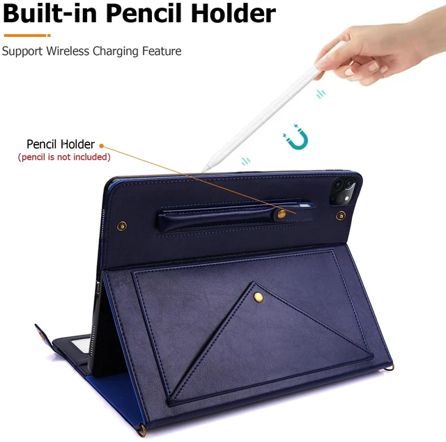 Alt view image 5 of 5 - Dteck for iPad Air 13 Inch Case M2 2024/iPad Pro 12.9 Inch Case 2022/2021/2020 with Pencil Holder, Premium PU Leather Business Smart Stand Folio Cover Auto Wake/Sleep Strap Bag Wallet, Blue
