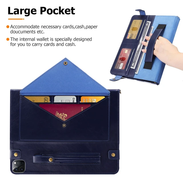 Alt view image 4 of 5 - Dteck for iPad Air 13 Inch Case M2 2024/iPad Pro 12.9 Inch Case 2022/2021/2020 with Pencil Holder, Premium PU Leather Business Smart Stand Folio Cover Auto Wake/Sleep Strap Bag Wallet, Blue