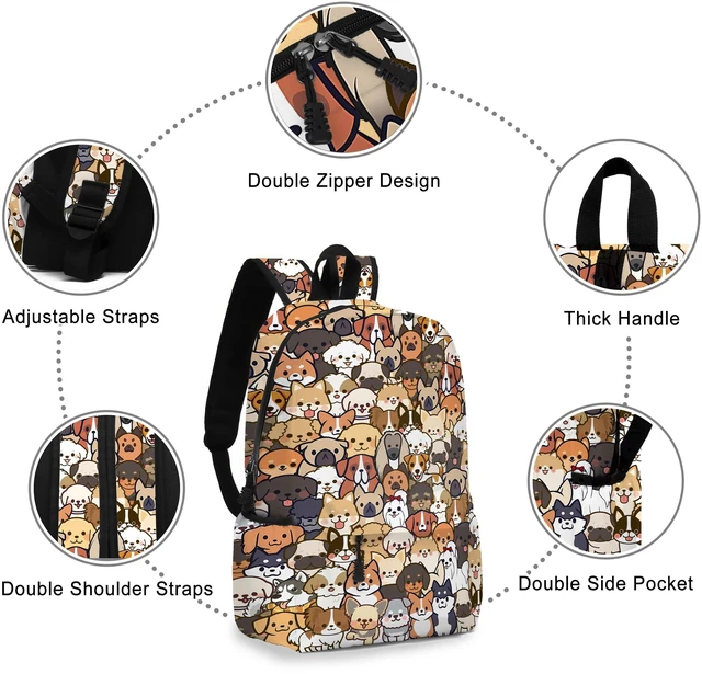 Alt view image 3 of 5 - ROVOZAR Funny Dog School Backpack for Girls Boys Bookbag, 17 Inch Dog Laptop Backpack, Dogs Animals Theme Back Pack for School Travel Hiking Camping