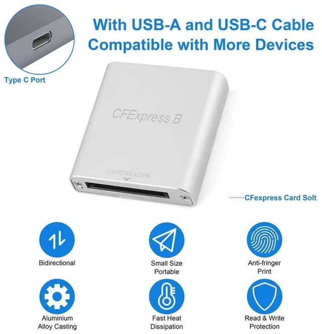 Alt view image 5 of 5 - chenyang USB 3.1 Gen 2 10Gbps CF Express Type B Memory Card Reader with USB 3.0/USB C to USB C Data Cable