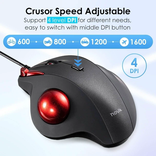 Alt view image 3 of 5 - SANWA Wired Ergonomic Trackball Mouse, Optical Rollerball Mice, Programmable Silent Buttons, 34mm Trackball, 600/800/1200/1600 Adjustable DPI, Compatible with MacBook, Laptop, Windows, macOS