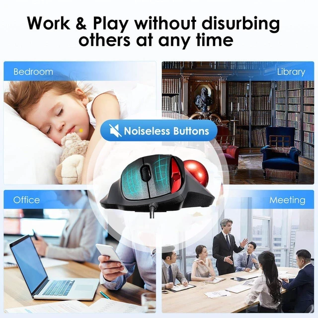 Alt view image 4 of 5 - SANWA Wired Ergonomic Trackball Mouse, Optical Rollerball Mice, Programmable Silent Buttons, 34mm Trackball, 600/800/1200/1600 Adjustable DPI, Compatible with MacBook, Laptop, Windows, macOS