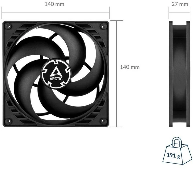 Alt view image 2 of 5 - ARCTIC P14 (5 Pack) - PC Fans, 140mm Case Fan, Pressure-optimised, Quiet Motor, Computer, Fan Speed: 1700 RPM - Black