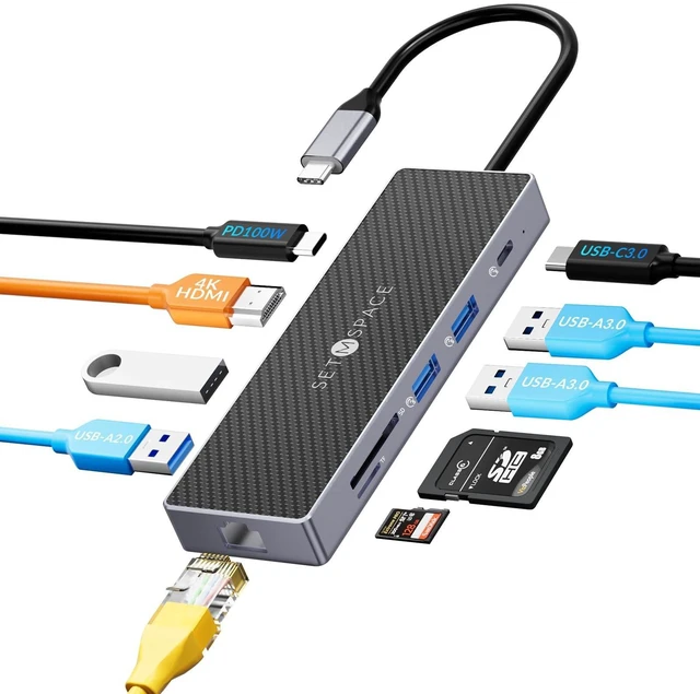 Main image of USB C Docking Station, Laptop Docking Station 10 in 1 with Ethernet 1000M, USB C Hub HDMI, PD 100W, TF/SD Reader, USB C 3.0, 4 USB A for MacBook Pro/Air, Surface, iPad, Cable Length: 7.87in
