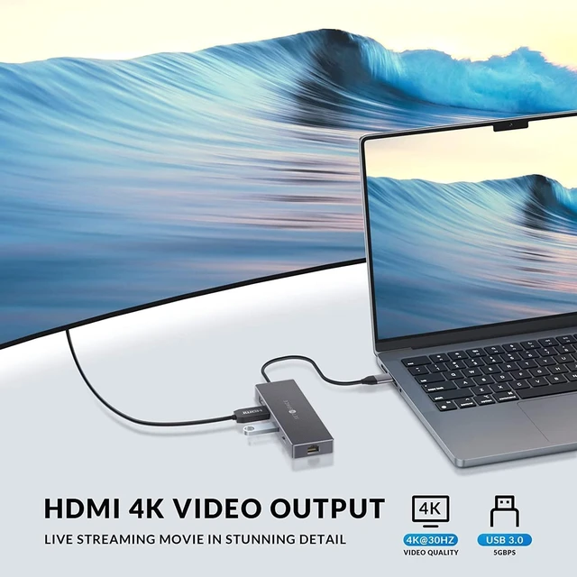 Alt view image 3 of 5 - USB C Docking Station, Laptop Docking Station 10 in 1 with Ethernet 1000M, USB C Hub HDMI, PD 100W, TF/SD Reader, USB C 3.0, 4 USB A for MacBook Pro/Air, Surface, iPad, Cable Length: 7.87in