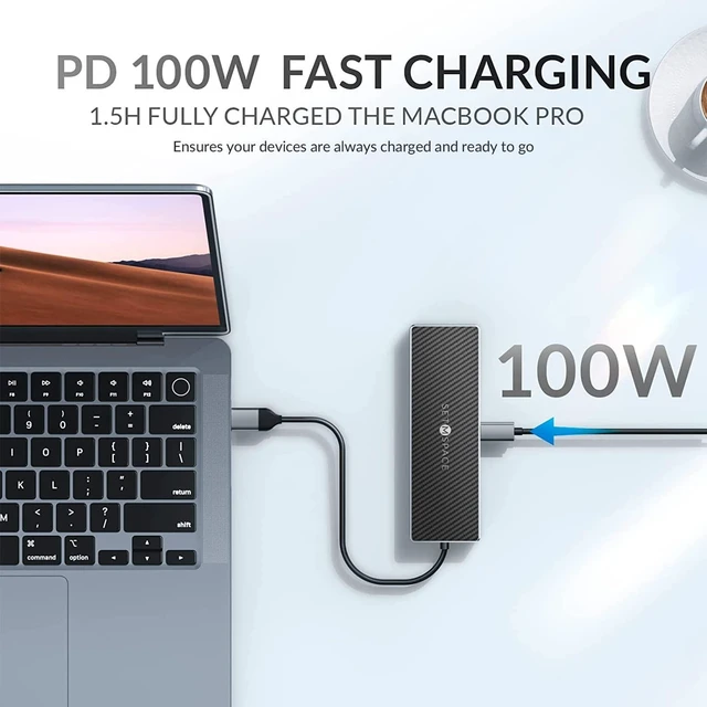 Alt view image 4 of 5 - USB C Docking Station, Laptop Docking Station 10 in 1 with Ethernet 1000M, USB C Hub HDMI, PD 100W, TF/SD Reader, USB C 3.0, 4 USB A for MacBook Pro/Air, Surface, iPad, Cable Length: 7.87in