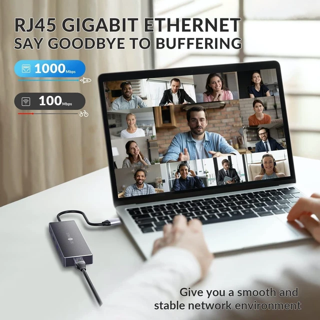 Alt view image 5 of 5 - USB C Docking Station, Laptop Docking Station 10 in 1 with Ethernet 1000M, USB C Hub HDMI, PD 100W, TF/SD Reader, USB C 3.0, 4 USB A for MacBook Pro/Air, Surface, iPad, Cable Length: 7.87in