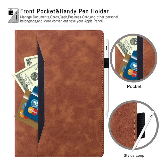 Alt view image 5 of 5 - Dteck Folio Case for All-New Fire HD 10 and 10 Plus Tablet (13th/11th Generation, 2023/2021 Release),Premium PU Leather Slim Flip Stand Magnetic Pocket Wallet Cover with Pencil Holder, Brown