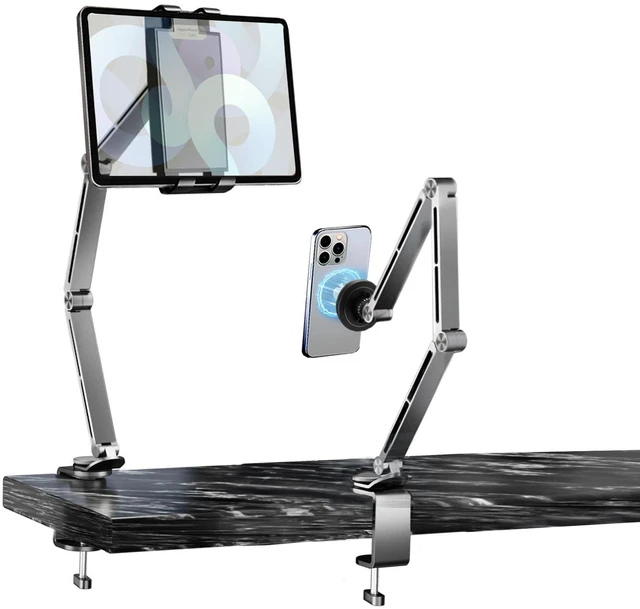 Main image of Pisipi Tablet Stand for Desk, iPad Desk Mount, Magnetic Tablet Holder for Desk, Foldable Phone Arm Mount with 360 Adjustable Rotatable, Phone Holder iPad Stand Fits for 4.7-15.6" Screen