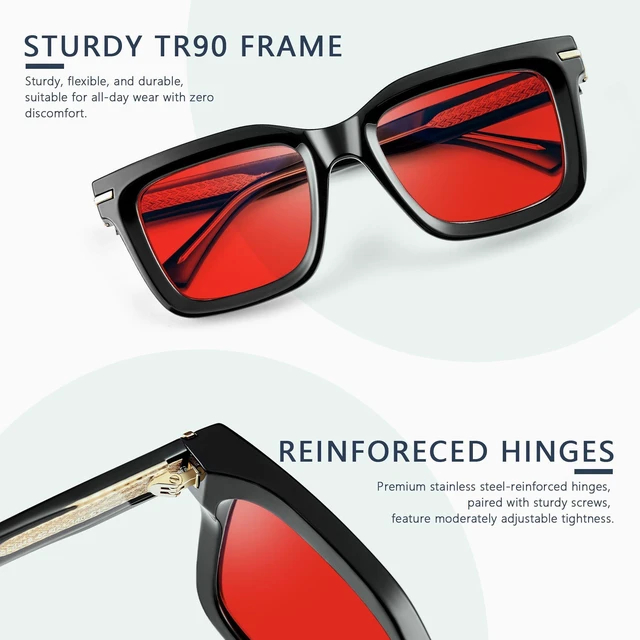 Alt view image 3 of 5 - R.F.YFQH Sleep Blue Light Blocking Glasses for Women Men, Square Frame Computer Gaming Glasses, Anti Eyestrain & UV Glare JF6218 (Red Lens Black Frame)
