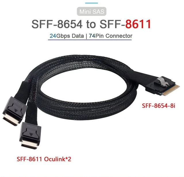Alt view image 3 of 5 - xiwai PCI-E Ultraport Slimline SAS Slim 4.0 SFF-8654 8i 74pin to Dual Oculink SFF-8611 Cable 50cm PCI-Express