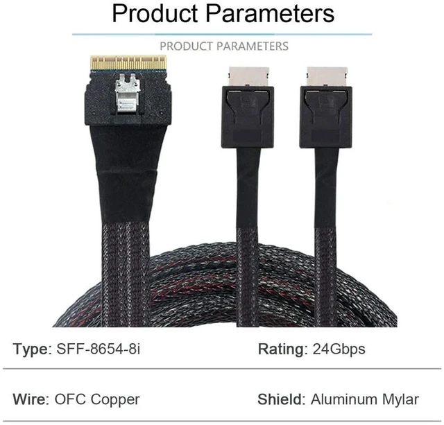 Alt view image 5 of 5 - xiwai PCI-E Ultraport Slimline SAS Slim 4.0 SFF-8654 8i 74pin to Dual Oculink SFF-8611 Cable 50cm PCI-Express