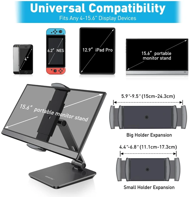 Alt view image 2 of 5 - AboveTEK Business Kiosk Aluminum Tablet iPad Stand, 360 Swivel Tablet & Phone Holders for Any 4"-15.6" Display Tablets/Cell Phones/Portable Monitor, Sturdy for Store POS Office (Grey)