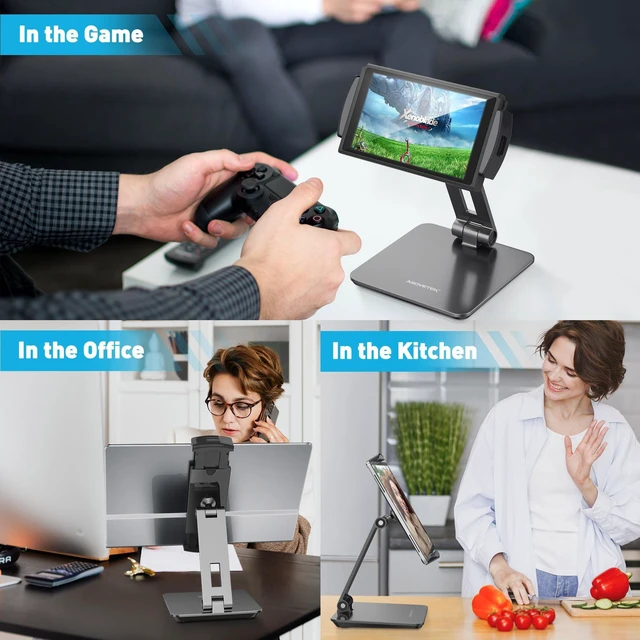 Alt view image 3 of 5 - AboveTEK Business Kiosk Aluminum Tablet iPad Stand, 360 Swivel Tablet & Phone Holders for Any 4"-15.6" Display Tablets/Cell Phones/Portable Monitor, Sturdy for Store POS Office (Grey)