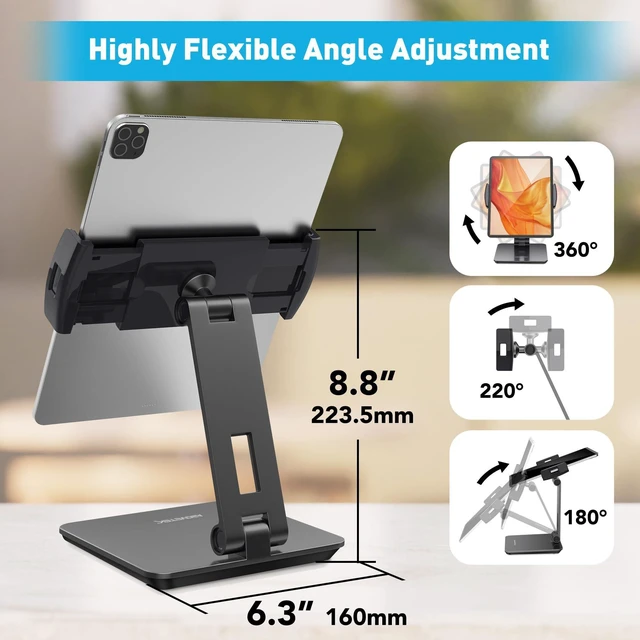 Alt view image 4 of 5 - AboveTEK Business Kiosk Aluminum Tablet iPad Stand, 360 Swivel Tablet & Phone Holders for Any 4"-15.6" Display Tablets/Cell Phones/Portable Monitor, Sturdy for Store POS Office (Grey)