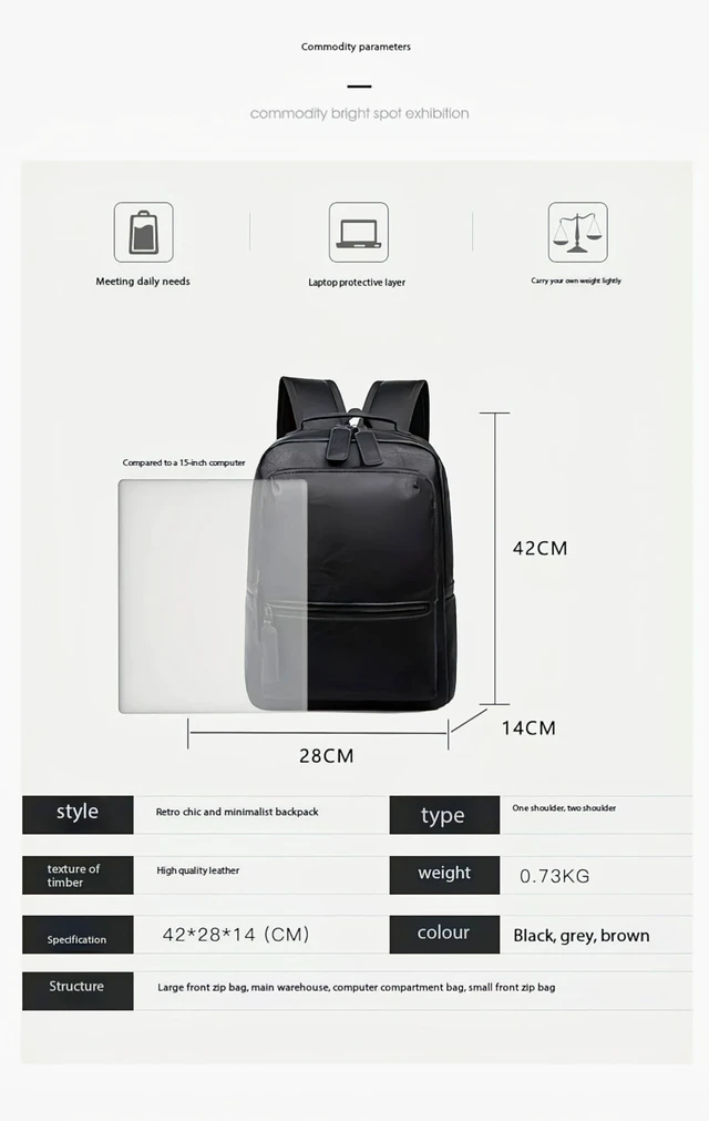 Alt view image 2 of 5 - CYLYWJD Unisex PU leather laptop bag work business bag hiking backpack leisure day bag university schoolbag (Large,Black 1)