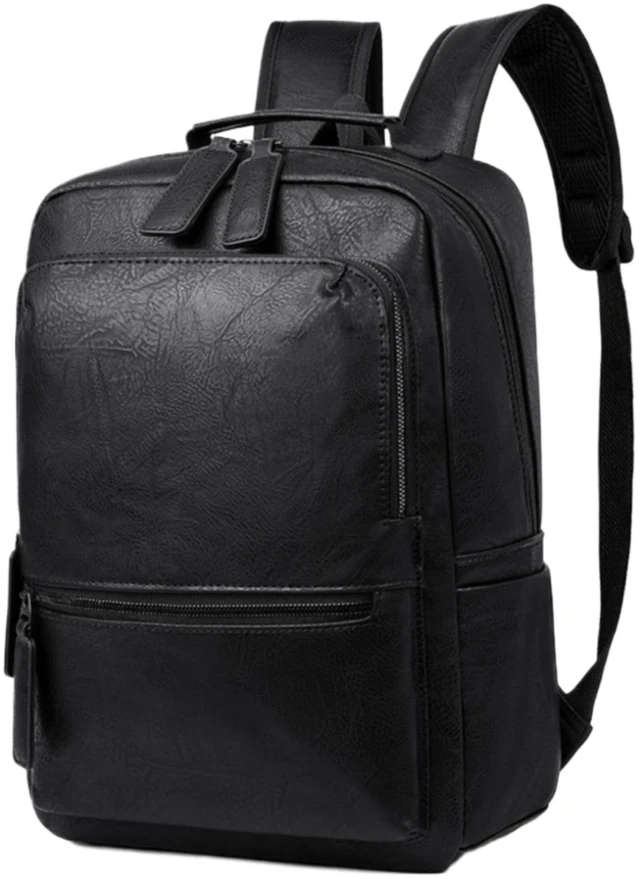 Main image of CYLYWJD Unisex PU leather laptop bag work business bag hiking backpack leisure day bag university schoolbag (Large,Black 1)