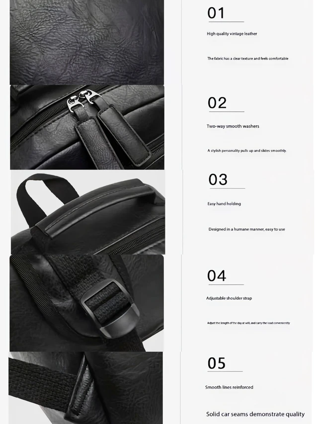 Alt view image 4 of 5 - CYLYWJD Unisex PU leather laptop bag work business bag hiking backpack leisure day bag university schoolbag (Large,Black 1)