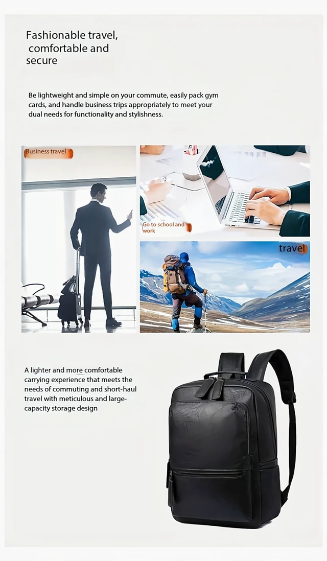 Alt view image 5 of 5 - CYLYWJD Unisex PU leather laptop bag work business bag hiking backpack leisure day bag university schoolbag (Large,Black 1)