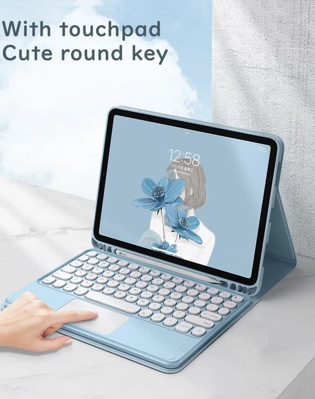 Alt view image 2 of 5 - HENGHUI Keyboard Case with Touchpad for iPad Air 13 inch M3 M2/ iPad Pro 12.9 inch 6th 5th 4th 3rd Generation Case with Cute Round Key Candy Color Detachable Keyboard (Blue)