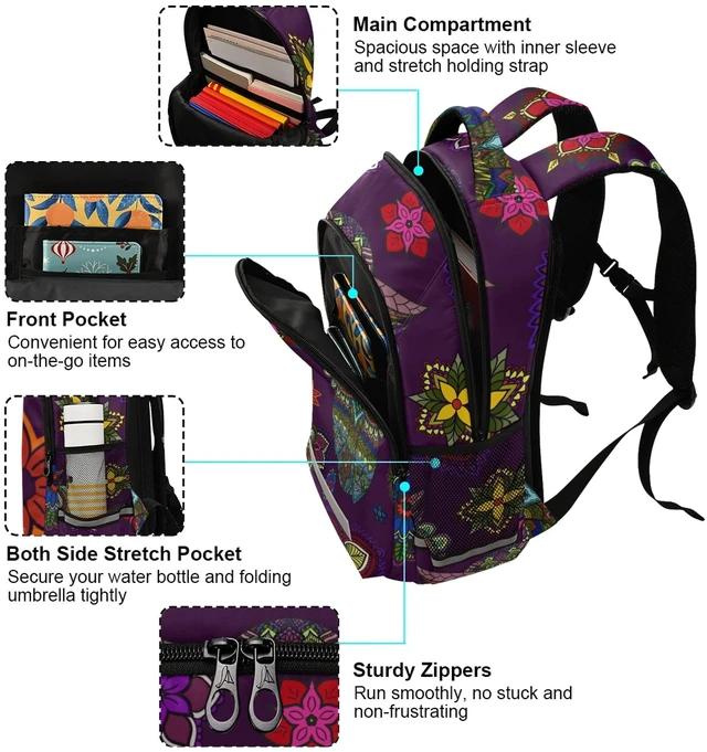 Alt view image 4 of 5 - Glaphy Mandala Boho Owl Backpacks Laptop School Book Bag Lightweight Daypack for Men Women Teens Kids