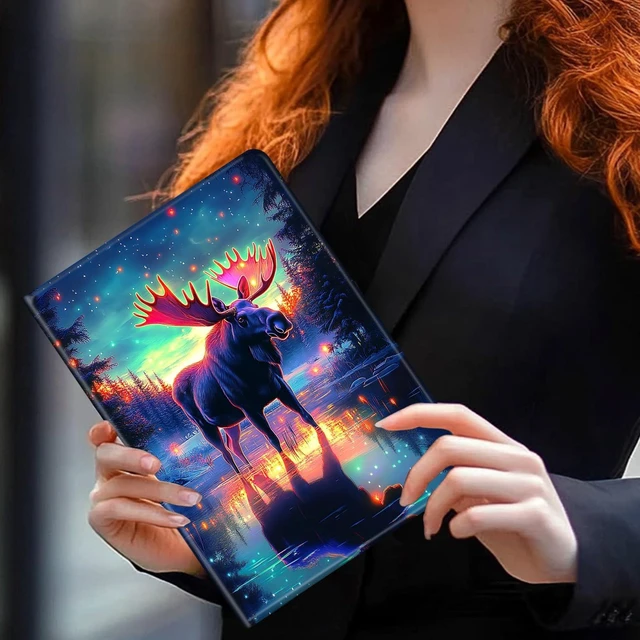 Alt view image 2 of 5 - TSNJTBDL Case for Kindle Paperwhite 12th Generation 7" & Kindle ColorSoft Signature Edition PU Leather with Auto Sleep/Wake, Slim Lightweight Protective Cover Starry Night Moose