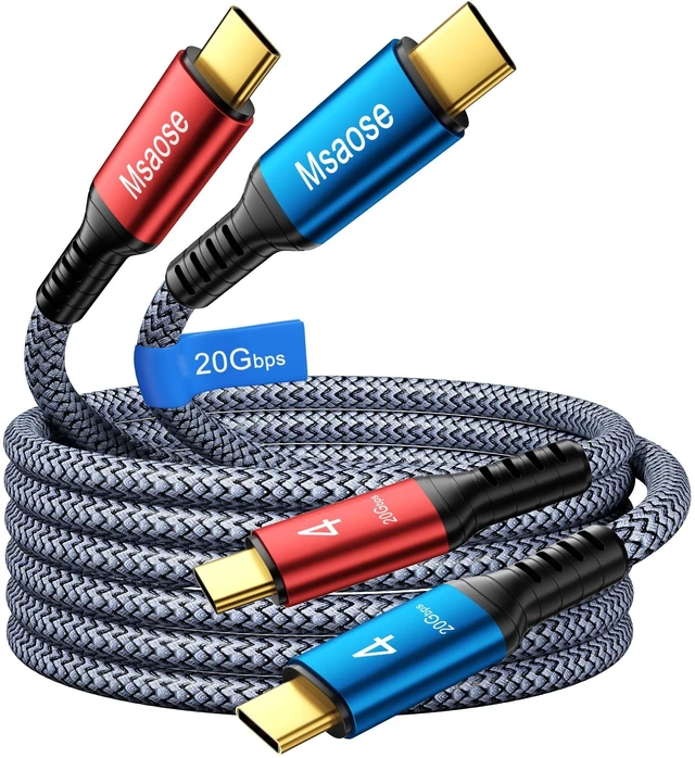 Main image of Msaose Braided Thunderbolt 4 Cable 15 FT 2 Pack Compatible, 20Gbps, 240W PD, 5K@60Hz, 4K@60Hz for Mac mini, iPhone 17, MacBook Pro M4 M5 / Air, SSD, Docking, eGPU, XPS, USB4