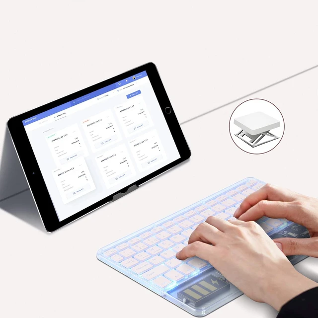 Alt view image 2 of 5 - Justdfine Ultra-Slim Bluetooth Keyboard 7 Colors Backlit Portable Mini Wireless Keyboard Rechargeable for Apple iPad iPhone Samsung Tablet Phone Smartphone iOS Android Windows-Transparent