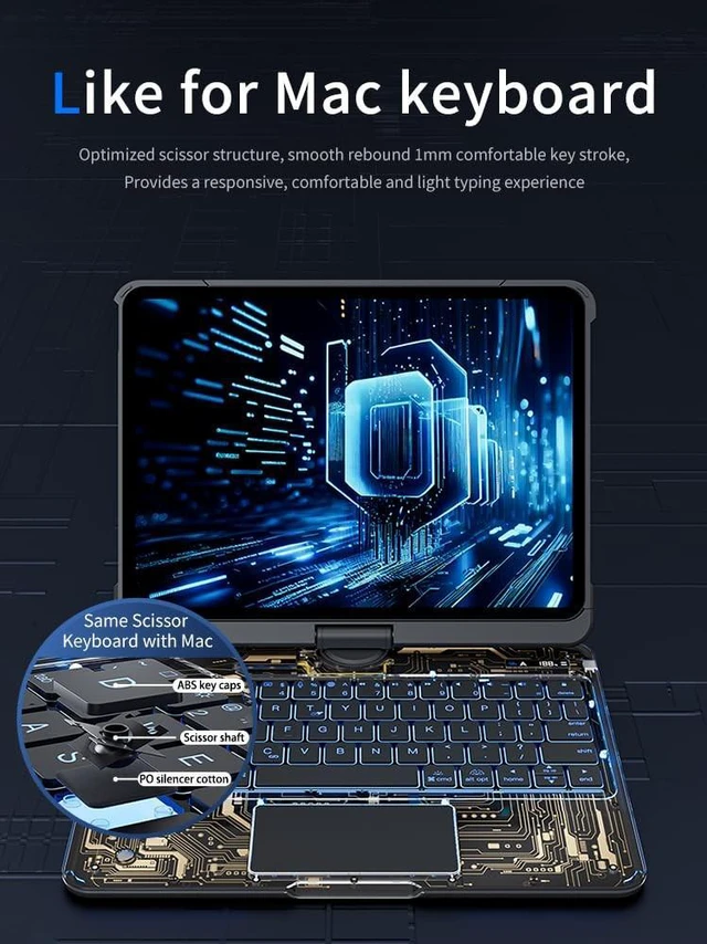 Alt view image 5 of 5 - Transparent Case with Wireless Keyboard for iPad Air 11 Inch (M3/M2,2025/2024), 7 Colors Backlight, Multi-Touch Trackpad, 360 Rotating Stand Case for 10.9" iPad Air 5th/4th, 11" iPad Pro 4/3/2/
