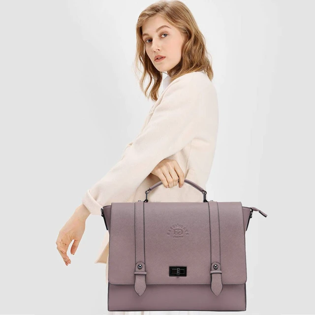 Alt view image 2 of 5 - EaseGave Women's 17 Inch Laptop Briefcase, Vintage Purple Saffiano Eco-leather, Multi-Compartment, 3 lb Weight Capacity
