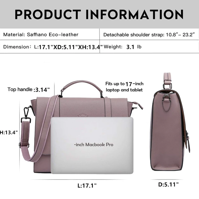 Alt view image 5 of 5 - EaseGave Women's 17 Inch Laptop Briefcase, Vintage Purple Saffiano Eco-leather, Multi-Compartment, 3 lb Weight Capacity