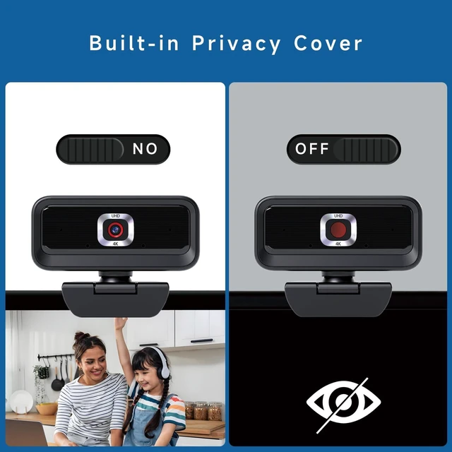 Alt view image 3 of 5 - Combess 4K Webcam for PC, Computer Camera for Desktop, USB Webcam with Tripod,2 Noise Reduction Mics, Built-in Privacy Cover, for PC/Zoom/Skype/Team/Laptop/MacBook/Windows
