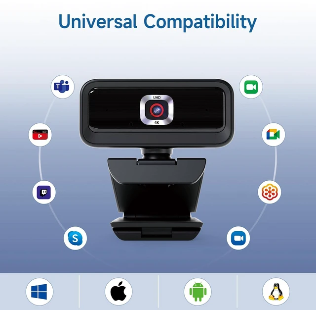 Alt view image 5 of 5 - Combess 4K Webcam for PC, Computer Camera for Desktop, USB Webcam with Tripod,2 Noise Reduction Mics, Built-in Privacy Cover, for PC/Zoom/Skype/Team/Laptop/MacBook/Windows