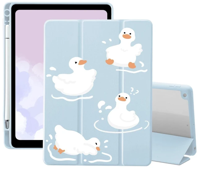 Main image of AdorableWhimsy Kawaii Duck Case for iPad Pro 6th/5th/4th/3rd Generation(2022/2021/2020/2018) 12.9" with Pencil Holder Trifold Stand Blue Leather Girly Cover Clear Back Shell Auto Wake/Sleep