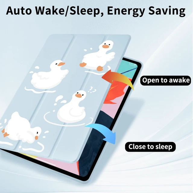Alt view image 4 of 5 - AdorableWhimsy Kawaii Duck Case for iPad Pro 6th/5th/4th/3rd Generation(2022/2021/2020/2018) 12.9" with Pencil Holder Trifold Stand Blue Leather Girly Cover Clear Back Shell Auto Wake/Sleep