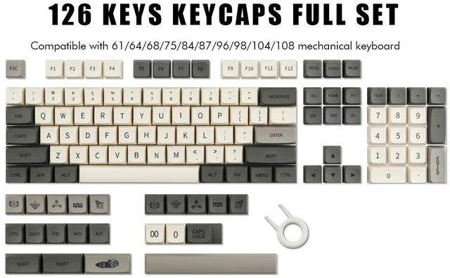 Alt view image 4 of 5 - Hyekit 124-Key Retro Grey Dye-Sublimated PBT Keycaps, XDA Profile