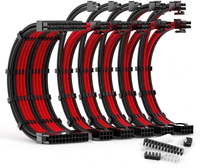 Main image of ABNO1 PSU Cable Extension Kit - 30CM Length, Sleeved Cable, 1x24Pin/2x8Pin/3x8Pin for ATX Power Supply (Black/Red)
