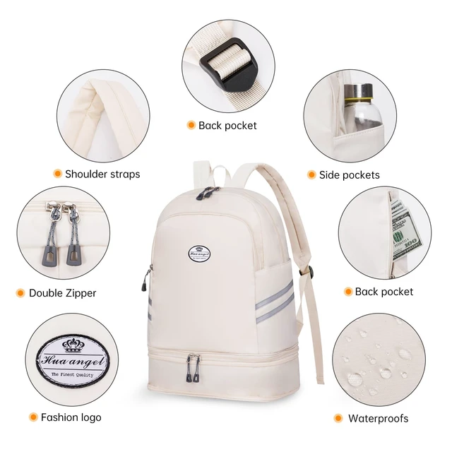 Alt view image 3 of 5 - HUA ANGEL Waterproof Carry on Backpack for Men & Women Lightweight Laptop Travel Backpack with Shoe Compartment for Sports