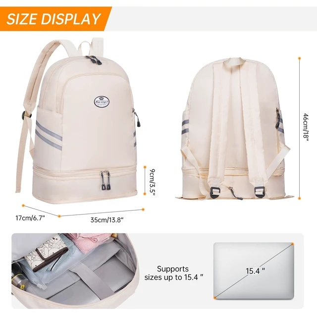 Alt view image 4 of 5 - HUA ANGEL Waterproof Carry on Backpack for Men & Women Lightweight Laptop Travel Backpack with Shoe Compartment for Sports