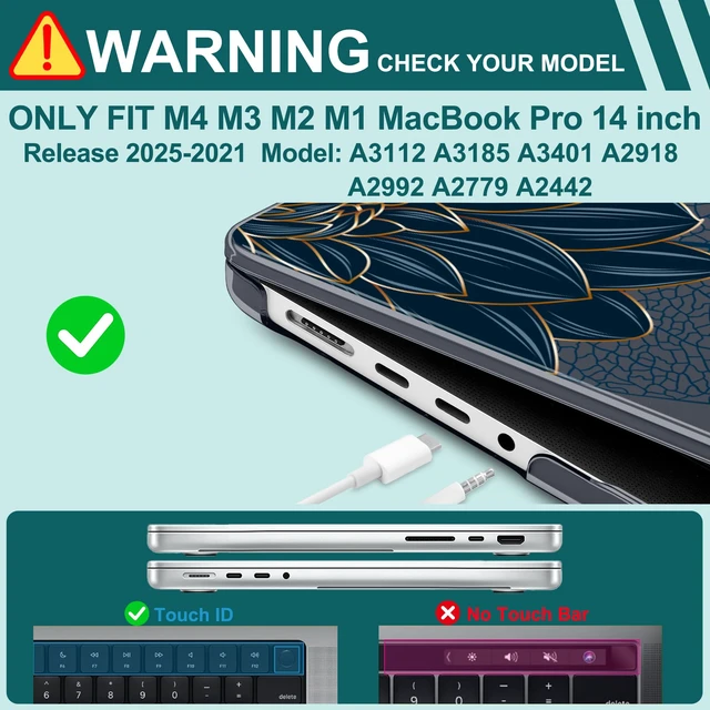 Alt view image 4 of 5 - Yebiseven for MacBook Pro 14 inch Case 2026 2025-2021 Release M5 M4 M3 M2 M1 Pro/Max A3427 A3426 A3434 A3112 A3185 A3401 A2918 A2992 A2779 A2442,Case&Keyboard Skin&Trackpad Film&2 OTG, Flower Dahlia