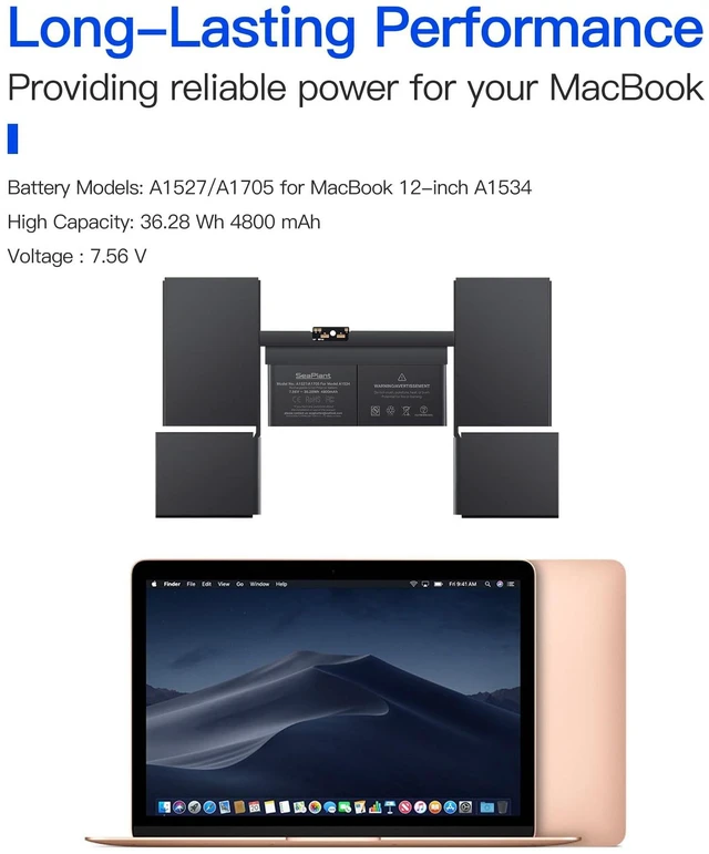 Alt view image 4 of 5 - SeaPlant Replacement Battery for MacBook A1534, 12-Inch, 2015-2017