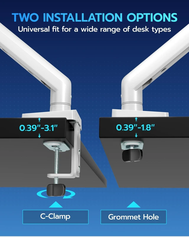 Alt view image 2 of 5 - ARES WING 17-40 Inch Heavy Duty Monitor Arm with USB, White