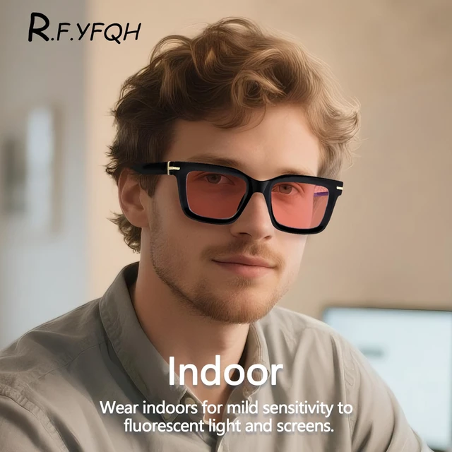 Alt view image 3 of 5 - R.F.YFQH 2 Pack Indoor Fluorescent-41 Pink & Outdoor Fluorescent-60 Brown Tinted Blue Light Blocking Glasses for Migraine, Light Sensitivity, Photophobia & LED Gaming Computer Screen Glare JF6218