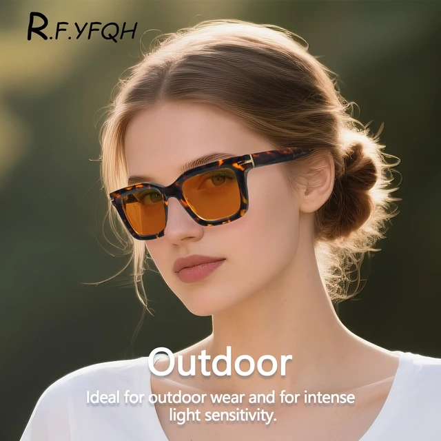 Alt view image 4 of 5 - R.F.YFQH 2 Pack Indoor Fluorescent-41 Pink & Outdoor Fluorescent-60 Brown Tinted Blue Light Blocking Glasses for Migraine, Light Sensitivity, Photophobia & LED Gaming Computer Screen Glare JF6218